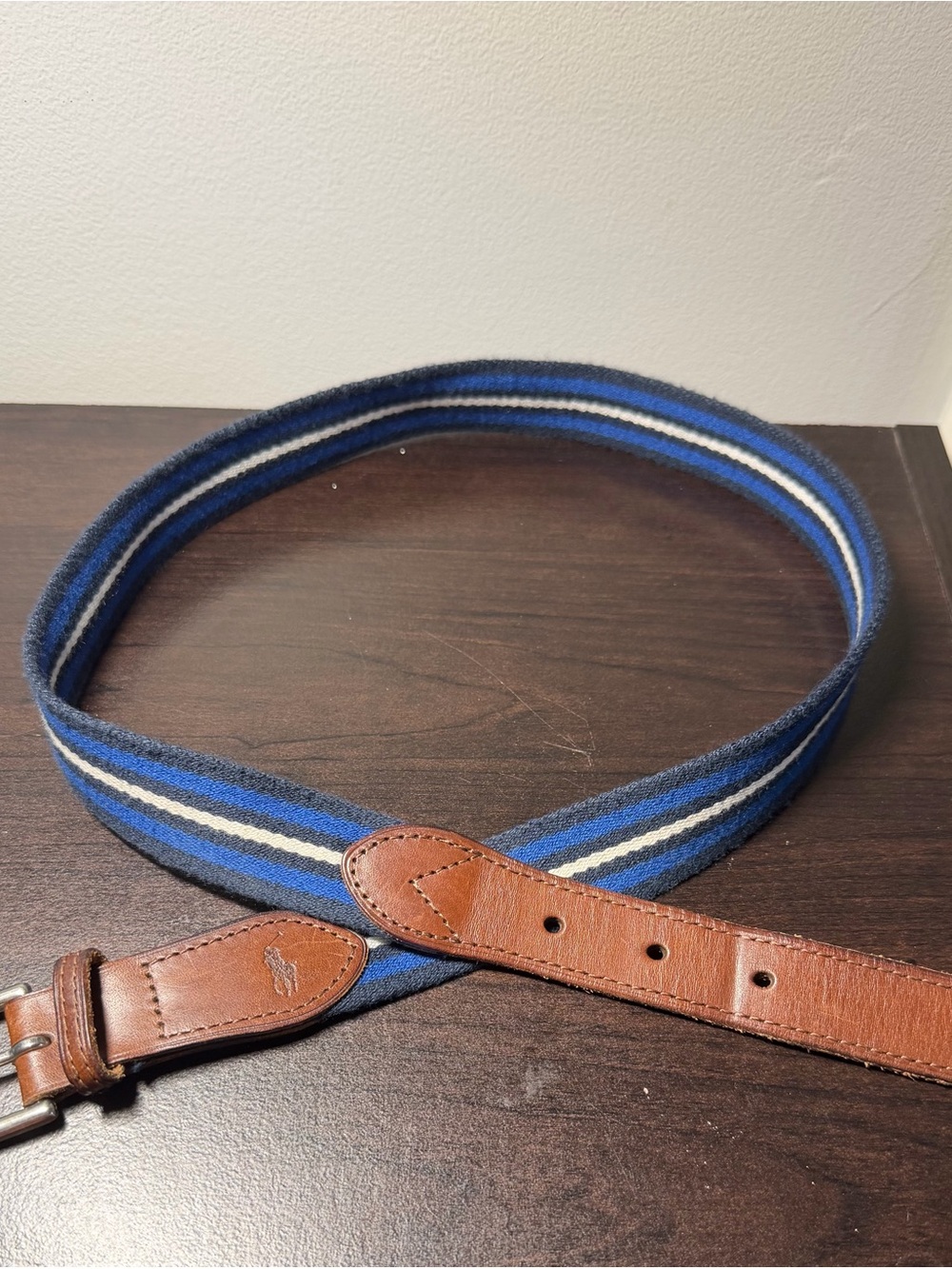 Polo Ralph Lauren Striped Canvas Leather Trim Web Belt Size 32